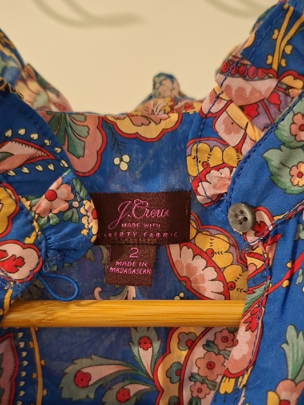 J. Crew x Liberty Fabrics Blue Paisley Sleeveless Ruffle-neck Blouse (US 2/XS) - Picture 3 of 7